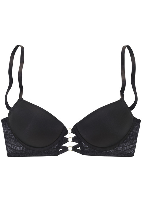 Bild: Push-up-BH von LASCANA: Femininer Push-up-BH mit feiner Schnürung in edler Satin-Optik und zartem Bänderdetail. Nahtlos vorgeformten Cups mit herausnehmbaren Kissen - für ein tolles Dekolleté. Mit hübscher, dezent transparenter Spitze an den Seiten und vorne mittig. Individuell verstellbare Träger sowie Rückenverschluss. Mit Liebe & Leidenschaft in Hamburg kreiert. Obermaterial: 60% Polyamid, 35% Polyester, 5% Elasthan.