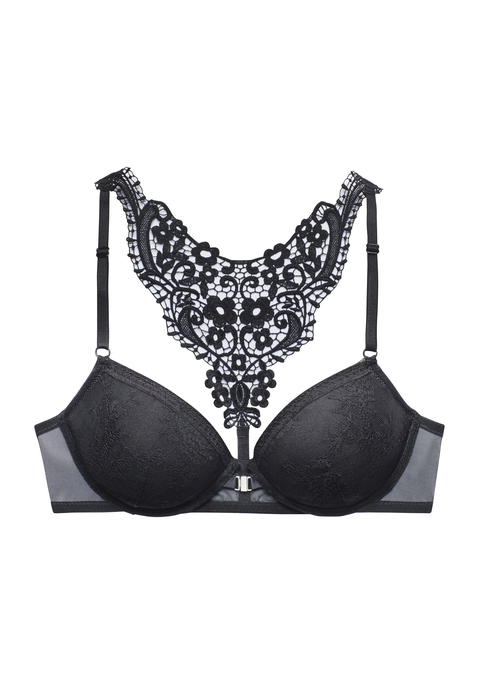 Bild: Push-up-BH von LASCANA: Femininer Push-up-BH mit hübschem Stickereimotiv im Rücken. Cups mit herausnehmbaren Kissen und Bügel - für ein tolles Dekolleté.  Aus elastischer Jacquardspitze und feinem Soft-Mesh. Verstellbare Neckholder-Träger. Mit Liebe & Leidenschaft in Hamburg kreiert. Aus 60% Polyamid, 35% Polyester, 5% Elasthan.