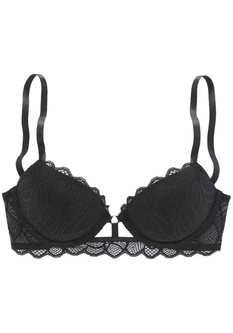 Bild: Push-up-BH von LASCANA: Verführerischer Push-up-BH mit Bügel und integriertem Kissen - für ein tolles Dekolleté. Rundherum aus feiner Spitze mit Blättermotiv. Mit edlem Bänderdetail in der vorderen Mitte. Individuell verstellbare Träger sowie Rückenverschluss. Mit Liebe & Leidenschaft in Hamburg kreiert. Aus 50% Polyamid, 44% Polyester, 6% Elasthan.