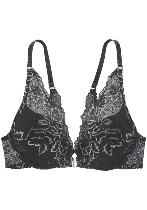 Bild: Push-up-BH von LASCANA: Sexy Push-up-BH im High-Apex-Design & hübschem Spitzenrücken. Cups mit herausnehmbaren Kissen – für ein tolles Dekolleté. Mit praktischem Vorderverschluss. Individuell verstellbare Träger. Mit Liebe & Leidenschaft in Hamburg kreiert. Aus 88% Polyamid, 7% Elasthan, 5% Viskose.