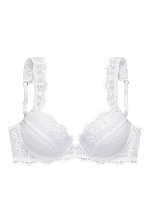 Bild: Push-up-BH von LASCANA: Traumhafter Push-up-BH mit Bügel & herausnehmbaren Kissen – für ein voluminöses Dekolleté nach Wunsch. Aus dekorativer Eyelash-Spitze in Streifenoptik und zartem Mesh. Mit herausnehmbaren Kissen. Träger mit Spitze, Rücken aus fancy Mesh. Träger und Rückenverschluss verstellbar. Aus 60% Polyamid, 35% Polyester, 5% Elasthan.