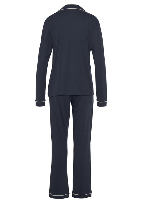 Bild: Pyjama von LASCANA: Klassischer Pyjama mit Kontrastpaspeln. Aus 50% Baumwolle, 50% Viskose