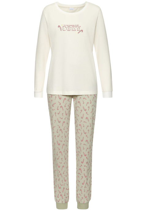 Bild: Pyjama von LASCANA: Weihnachtlicher langer Pyjama von Lascana. Longsleeve mit Rundhalsausschnitt und schönem Frontprint. Lange Hose mit Gummizugbund und Allover-Muster. Hergestellt aus angenehmer Baumwollqualität.