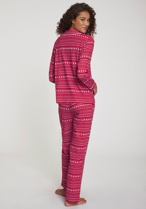 Bild: Pyjama von LASCANA: Klassischer Pyjama von Lascana mit Alloverprint. Langarmshirt mit Reverskragen und Knopfleiste. Schlupfhose mit elastischem Tunnelzugbund und Taschen. Bequem geschnitten. Single-Jersey Qualität aus 100% Baumwolle.