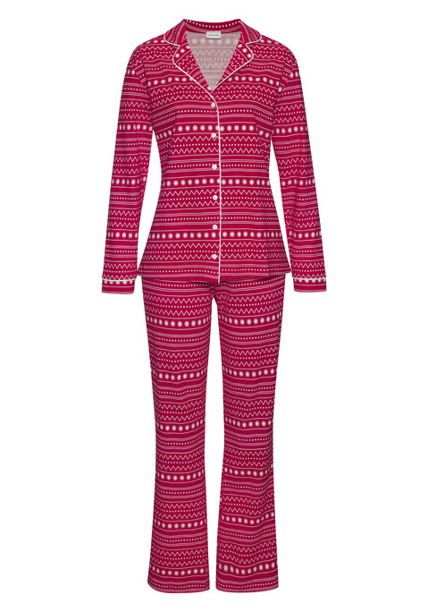 LASCANA Damen Pyjama rot gemustert Gr.32/34