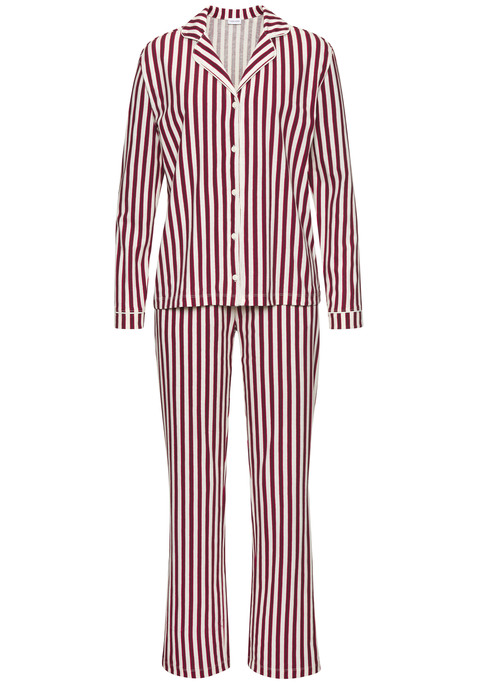 Bild: Pyjama von LASCANA: Gemütlicher Pyjama von Lascana. Oberteil mit klassischem Reverskragen und durchgehender Knopfleiste. Modische Hose mit Allovermuster. Verfügt über praktische Eingrifftaschen und bequemen Gummizugbund. Angenehme Baumwollqualität aus Single-Jersey.