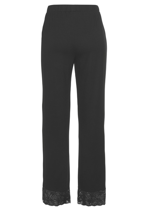 Bild: Pyjamahose von LASCANA: Edle, lange Schlafhose von Lascana. Breite Spitzenborte an den Beinenden. Hoher, elastischer Bund. Trageangenehme Single-Jersey-Qualität aus 95% Viskose, 5% Elasthan. Spitze: 88% Polyamid, 12% Elasthan.