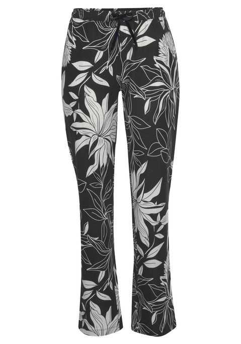 Bild: Pyjamahose von LASCANA: Stoffhose von Lascana. Mit floralem Alloverprint. Ausgestelltes Bein. Hoher, elastischer Tunnelzugbund. Seitliche Eingrifftaschen. Weiche Single-Jersey-Qualität aus 50% Baumwolle, 50% Viskose.