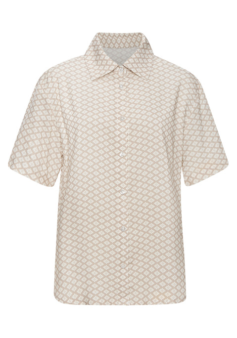 Bild: Pyjamaoberteil von LASCANA: Elegantes Pyjamaoberteil mit Allovermuster von Lascana. Kurze Ärmel, Umlegekragen, durchgehende Knopfleiste. Weich fließende Viskose.