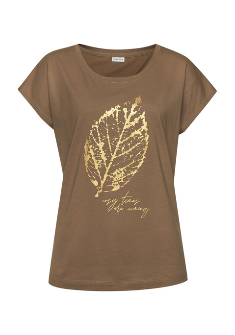 Bild: Pyjamaoberteil von LASCANA: Schlafshirt von Lascana mit hübschem Folienprint vorn. Rundhalsausschnitt mit Abschluss. Kurze, nahtlos angesetzte Ärmel. Bequemer Schnitt. Weicher Baumwoll-Viskose-Jersey.