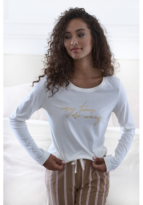 Bild: Pyjamaoberteil von LASCANA: Weiches Schlafshirt von Lascana mit Foliendruck vorn. Rundhalsausschnitt und lange Ärmel. Bequemer Schnitt. Trageangenehmer Baumwoll-Viskose-Jersey.