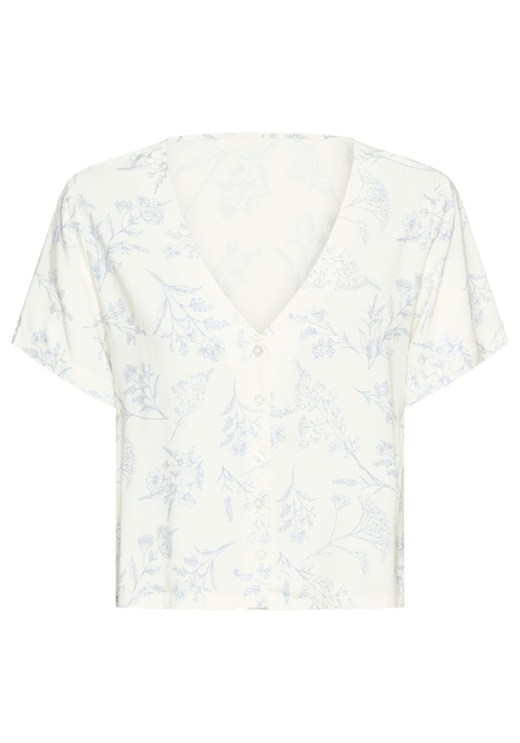 Bild: Pyjamaoberteil von LASCANA: Allover gemustertes Kurzarmshirt von Lascana. Mit tiefem V-Ausschnitt und durchgehender Knopfleiste. Lockerer, modischer Fit mit verkürzter Länge. Gewebte Viskose.