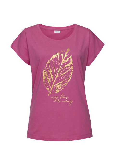Bild: Pyjamaoberteil von LASCANA: Schlafshirt von Lascana mit hübschem Folienprint vorn. Rundhalsausschnitt mit Abschluss. Kurze, nahtlos angesetzte Ärmel. Bequemer Schnitt. Weicher Baumwoll-Viskose-Jersey.