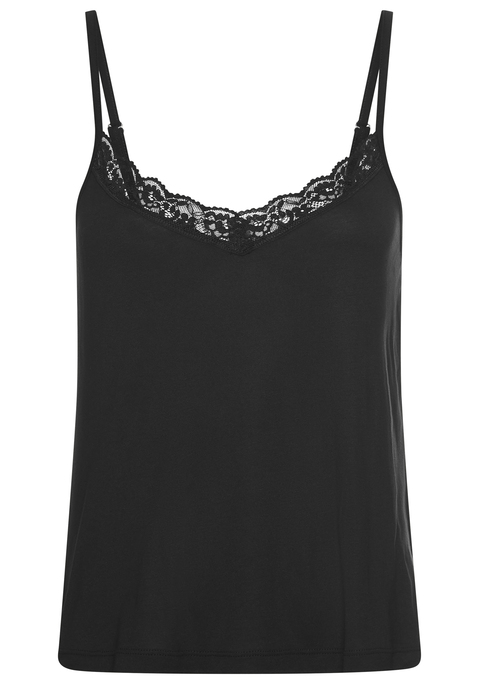 Bild: Pyjamaoberteil von LASCANA: Feminines Top von Lascana mit verstellbaren Spaghettiträgern. Elastische Spitze am V-Ausschnitt. Bequeme Weite. Für komfortable Nächte. Weich fließender Single-Jersey aus Viskose.