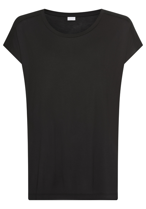 Bild: Pyjamaoberteil von LASCANA: Unifarbenes T-Shirt von Lascana. Weiterer Rundhalsausschnitt und kurze, angeschnittene Ärmel. Zarter Spitzenbesatz an der Schulter. Figurumspielende Passform. Komfortable Sleepwear. Weich fließender Single-Jersey aus Viskose.