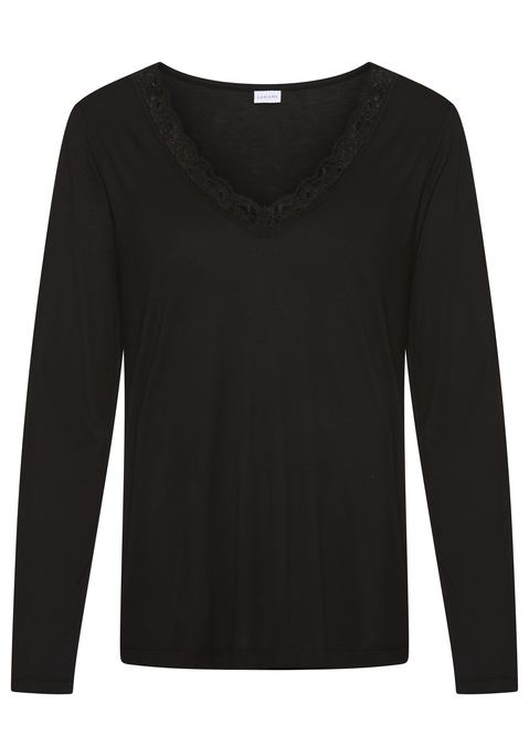 Bild: Pyjamaoberteil von LASCANA: Unifarbenes Langarmshirt von Lascana. Tiefer V-Ausschnitt mit zartem Spitzenbesatz. Figurumspielende Passform. Vielseitig kombinierbar. Weicher Single-Jersey aus Viskose.