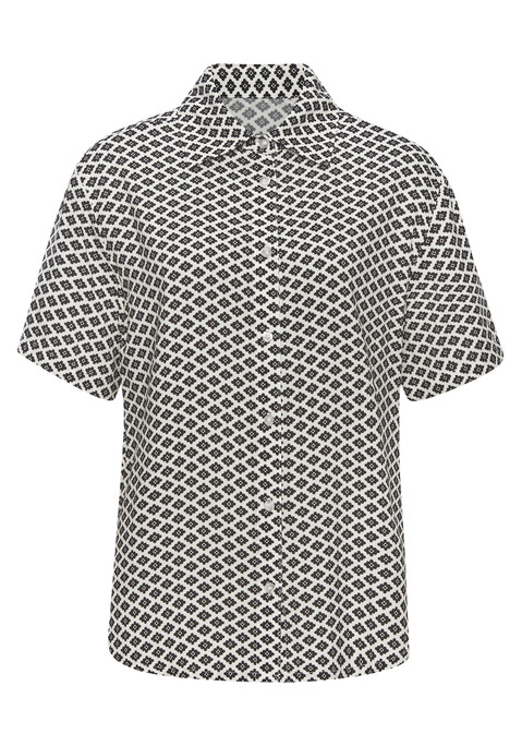 Bild: Pyjamaoberteil von LASCANA: Elegantes Pyjamaoberteil mit Allovermuster von Lascana. Kurze Ärmel, Umlegekragen, durchgehende Knopfleiste. Weich fließende Viskose.