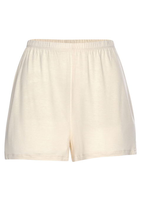 Bild: Pyjamashorts von LASCANA: Shorts von Lascana. Unifarbenes Design. Dreieckige Spitzeneinsätze an den Seiten. Schmaler, elastischer Bund. Edle Single-Jersey-Qualität aus 95% Viskose, 5% Elasthan. Spitze: 88% Polyamid, 12% Elasthan.