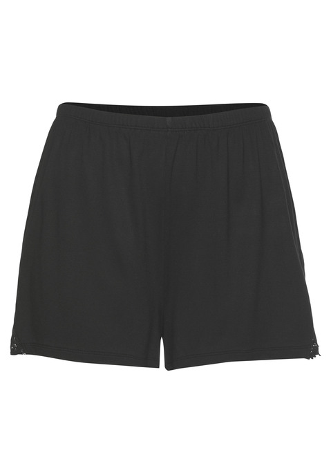 Bild: Pyjamashorts von LASCANA: Shorts von Lascana. Unifarbenes Design. Dreieckige Spitzeneinsätze an den Seiten. Schmaler, elastischer Bund. Edle Single-Jersey-Qualität aus 95% Viskose, 5% Elasthan. Spitze: 88% Polyamid, 12% Elasthan.