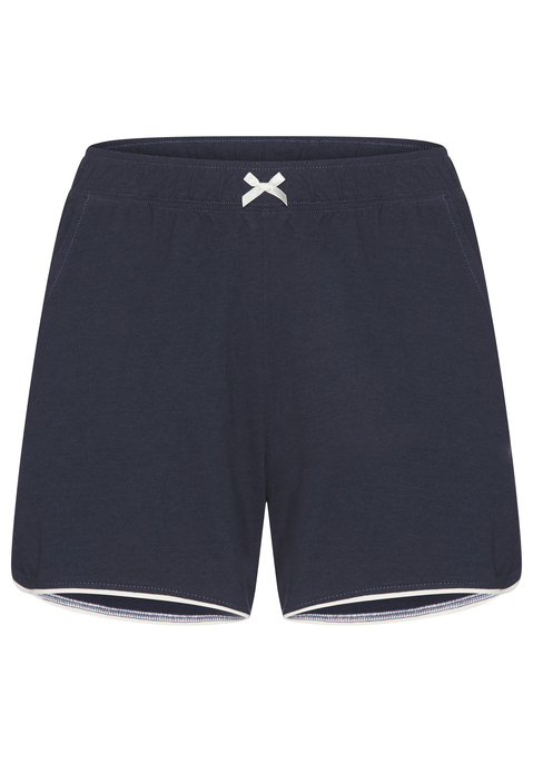 Bild: Pyjamashorts von LASCANA: Leger geschnittene Schlafshorts von Lascana im Basic-Style. Seitliche Eingrifftaschen. Zierschleife vorn am elastischen Bund. Kontrastfarbene Paspel am abgerundeten Saum. Gut zu verschiedenen Shirts kombinierbar. Single-Jersey aus einer weichen Baumwoll-Viskose-Mischung.