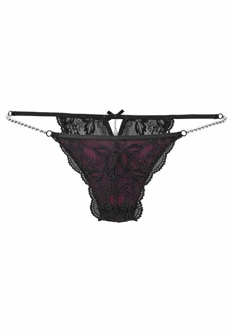 Bild: Rioslip von LASCANA: Verführerische Spitze und edle Schmuckperlen machen sie unwiderstehlich.  Aus Spitze. Sexy Rückenausschnitt mit Schmuckperle. Bündchen seitlich aus Schmuckperlen.  Aus 90% Polyamid, 10% Elasthan.