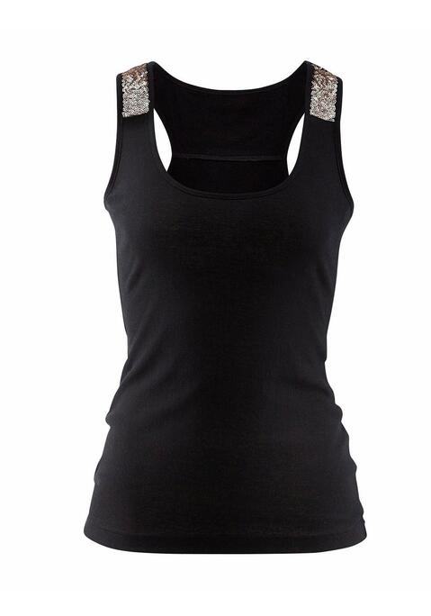 Bild: Ripptanktop von LASCANA: In edler Optik mit funkelnden Pailletten auf den Trägern und am oberen Rücken. Aus 100% Baumwolle (unterstützt Cotton made in Africa). Grau meliert: 85% Baumwolle, 15% Polyester.