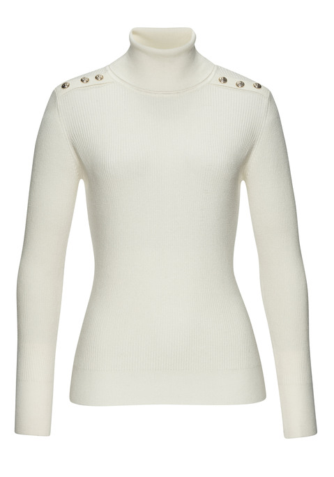Bild: Rollkragenpullover von LASCANA: Rollkragenpullover von Lascana. Mit Zierknöpfen auf den Schultern. Figurbetonte Passform. Weicher Strick mit Zopfmuster.