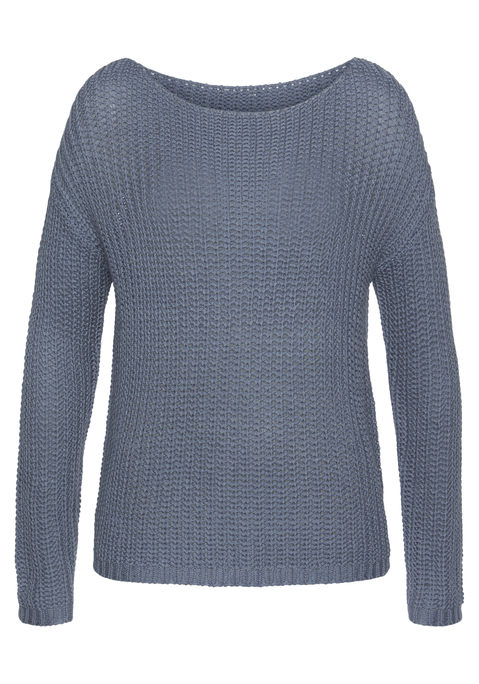 LASCANA Rundhalspullover Damen blau Gr.32/34