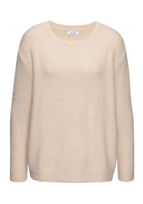Bild: Rundhalspullover von LASCANA: Pullover von Lascana in lässiger Form mit überschnittenen Schultern. Rippbündchen an Ärmeln und Saum. Länge ca. 62 cm. Weicher, flauschiger Strick aus 68% Polyamid, 31% Polyacryl, 1% Elasthan.
