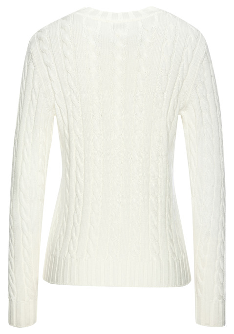 Bild: Rundhalspullover von LASCANA: Unifarbener Zopfpullover von Lascana mit Rundhalsausschnitt und langen Ärmeln. Klassisches Zopfmuster. Gerade, figurumspielende Passform mit hüftlangem Schnitt. Rippbündchen an Ärmeln und Saum. Vielseitig kombinierbar – ideal für Frühling, Herbst oder kühle Sommerabende. Weiche Strickqualität.