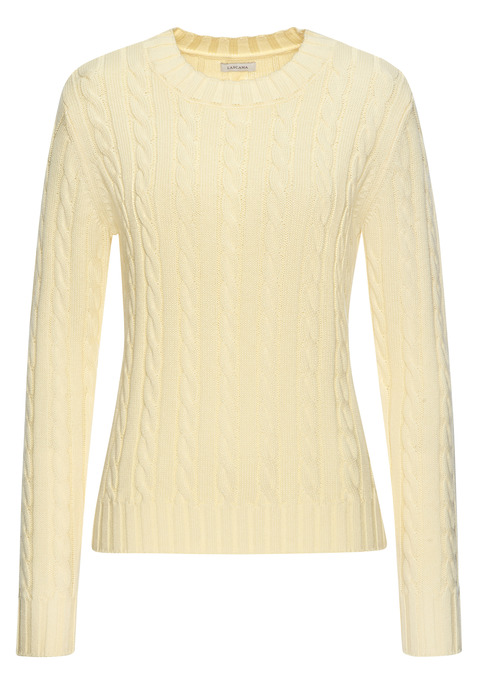 Bild: Rundhalspullover von LASCANA: Unifarbener Zopfpullover von Lascana mit Rundhalsausschnitt und langen Ärmeln. Klassisches Zopfmuster. Gerade, figurumspielende Passform mit hüftlangem Schnitt. Rippbündchen an Ärmeln und Saum. Vielseitig kombinierbar – ideal für Frühling, Herbst oder kühle Sommerabende. Weiche Strickqualität.