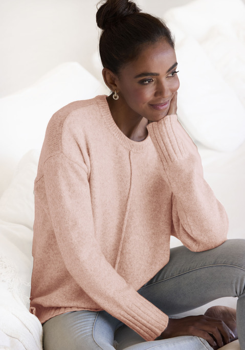 Bild: Rundhalspullover von LASCANA: Softer Pullover von Lascana mit Ziernaht vorn. Rundhalsausschnitt. Breite Saumabschlüsse im Rippstrick. Kurze Seitennahtschlitze. Lockere Passform mit überschnittenen Schultern. Sehr weiche Strickqualität.