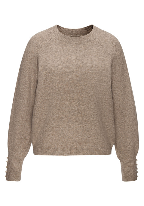 Bild: Rundhalspullover von LASCANA: Unifarbener Strickpullover von Lascana mit Zierknöpfen an den langen Ärmelbündchen. Klassischer Rundhalsausschnitt. Gerader Saumabschluss. Locker geschnitten. Weiche Strickqualität.