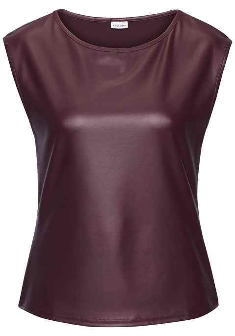 Bild: Rundhalsshirt von LASCANA: Cooles T-Shirt von Lascana aus Lederimitat. Rundhalsausschnitt. Überschnittene, verkürzte Ärmel. Figurbetonte Passform. Mit Brustabnähern. Elastisches Material.