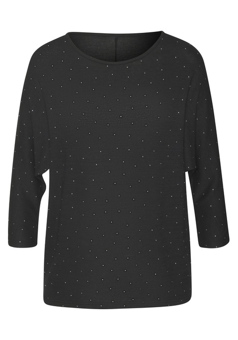 Bild: Rundhalsshirt von LASCANA: Strickshirt von Lascana. Mit Schmucksteinbesatz. 3/4-Ärmel. Rundhalsausschnitt. Locker fallende Passform. Hochwertige, weiche Qualität mit Viskose aus verbesserter Rohstoffbeschaffung.