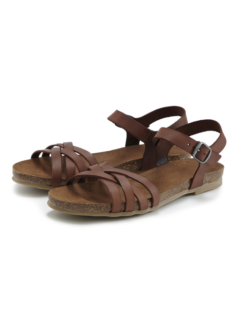 Bild: Sandale von LASCANA: Sandale von Lascana aus Rindsleder mit komfortablem Korkfußbett. Mit raffinierten Riemchen. An der Fessel per Schnalle verstellbar. Perfekt gestylt für den nächsten Urlaub und Sommer mit Kleidern, Röcken oder Shorts. Obermaterial und Decksohle aus Rindsleder. Laufsohle aus Synthetik.