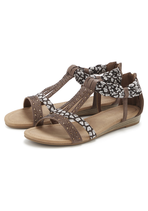 Bild: Sandale von LASCANA: Sandale mit Verzierung VEGAN von LASCANA. Obermaterial aus Lederimitat und Textil. Futter und Decksohle aus Lederimitat. Laufsohle aus Synthetik.