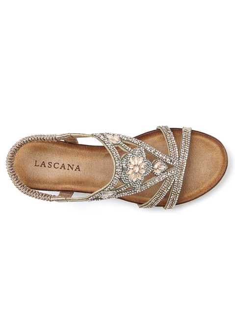Bild: Sandale von LASCANA: Sandale mit kleinem Keilabsatz VEGAN von LASCANA. Absatzhöhe ca. 4,5 cm. Obermaterial und Futter aus Lederimitat. Decksohle aus Microfaser. Laufsohle aus Synthetik.