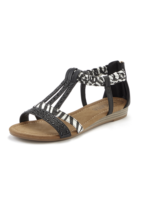 Bild: Sandale von LASCANA: Sandale mit Verzierung VEGAN von LASCANA. Obermaterial aus Lederimitat und Textil. Futter und Decksohle aus Lederimitat. Laufsohle aus Synthetik.