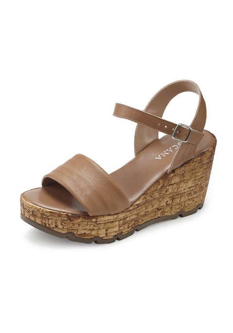 Bild: Sandalette von LASCANA: Keilabsatz-Sandalette von Lascana. Breiter Steg über den Zehen, schmaler, verstellbarer Riemen am Knöchel. Obermaterial aus Schafsleder. Futter aus Synthetik. Decksohle aus Lederimitat. Laufsohle aus Synthetik.
