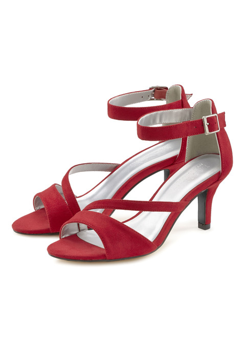 Bild: Sandalette von LASCANA: Sandalette mit geprägtem Riemen VEGAN von LASCANA. Absatzhöhe ca. 7 cm. Obermaterial und Futter aus Velourslederimitat. Decksohle aus Lederimitat. Laufsohle aus Synthetik.