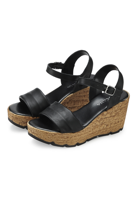 Bild: Sandalette von LASCANA: Keilabsatz-Sandalette von Lascana. Breiter Steg über den Zehen, schmaler, verstellbarer Riemen am Knöchel. Obermaterial aus Schafsleder. Futter aus Synthetik. Decksohle aus Lederimitat. Laufsohle aus Synthetik.