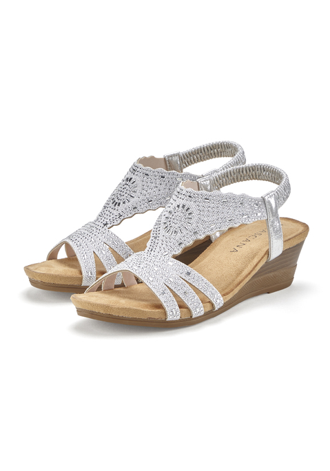 Bild: Sandalette von LASCANA: Sandalette von LASCANA. Absatzhöhe ca. 5 cm. Obermaterial aus Textil. Futter aus Lederimitat. Decksohle aus Microfaser. Laufsohle aus Synthetik.