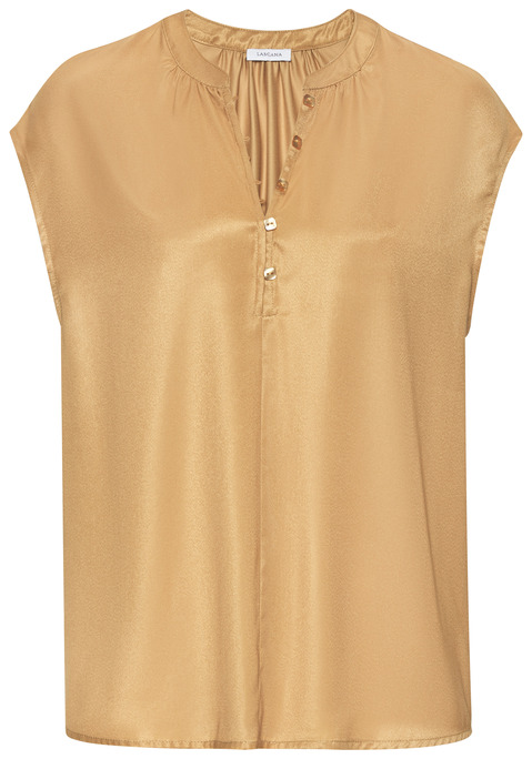Bild: Satinbluse von LASCANA: Blusenshirt von Lascana. Runder Halsausschnitt mit Blende und halber Knopfleiste. Kurze, angeschnittene Ärmel. Gerader Saumabschluss vorn, hinten leicht gerundet. Leicht glänzende Satinqualität.