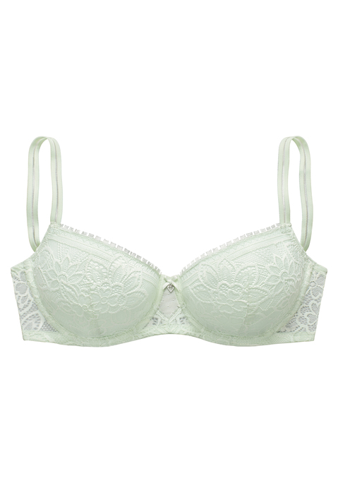 Bild: Schalen-BH von LASCANA: Hübscher Schalen-BH (mit Bügel) mit feiner Zierschleife und hübschem Herzaccessoire vorne mittig. Aus blumiger Jacquardspitze und fancy Mesh-Material. Individuell verstellbare Träger sowie Rückenverschluss. Passende Unterteile aus der gleichen Serie erhältlich. Mit Spitze, die anteilig recyceltes Polyamid enthält. Reizwäsche. Verführerische Dessous. Spitzen-Dessous. Romantische Dessous. Verspielte Dessous. Aus 72% Polyamid, 20% Polyester, 8% Elasthan.