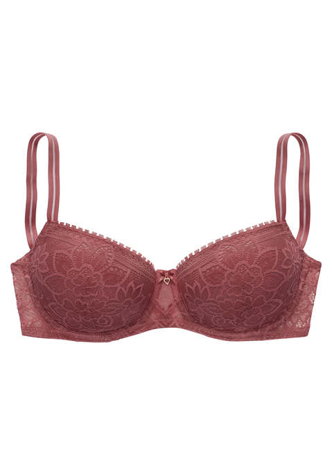 Bild: Schalen-BH von LASCANA: Hübscher Schalen-BH (mit Bügel) mit feiner Zierschleife und hübschem Herzaccessoire vorne mittig. Aus blumiger Jacquardspitze und fancy Mesh-Material. Individuell verstellbare Träger sowie Rückenverschluss. Passende Unterteile aus der gleichen Serie erhältlich. Mit Spitze, die anteilig recyceltes Polyamid enthält. Reizwäsche. Verführerische Dessous. Spitzen-Dessous. Romantische Dessous. Verspielte Dessous. Aus 72% Polyamid, 20% Polyester, 8% Elasthan.