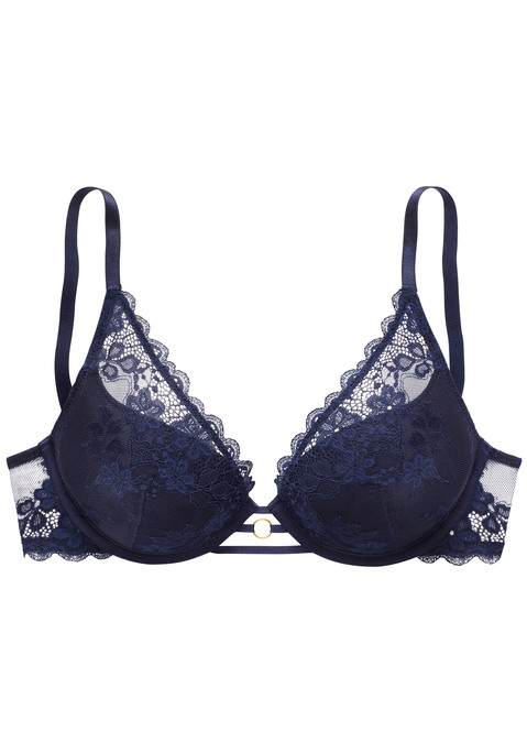 Bild: Schalen-BH von LASCANA: Sexy Schalen-BH mit Bügel und dekorativem Ringdetail in der vorderen Mitte. Rundherum aus blumiger Spitze in leichter High-Apex-Schnittform. Mit leicht wattierten Cups auf Formbügel gearbeitet - für ein tolles Dekolleté. Individuell verstellbare Träger sowie Rückenverschluss. Passende Unterteile aus der gleichen Serie erhältlich. Aus 60% Polyamid, 35% Polyester, 5% Elasthan.
