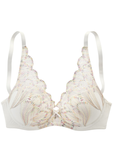 Bild: Schalen-BH von LASCANA: High-Apex-Schnittform. Mit bunter, leicht glitzernder Stickereispitze. Glitzeraccessoire vorne mittig. Rücken aus Mesh. Träger und Rückenverschluss verstellbar.