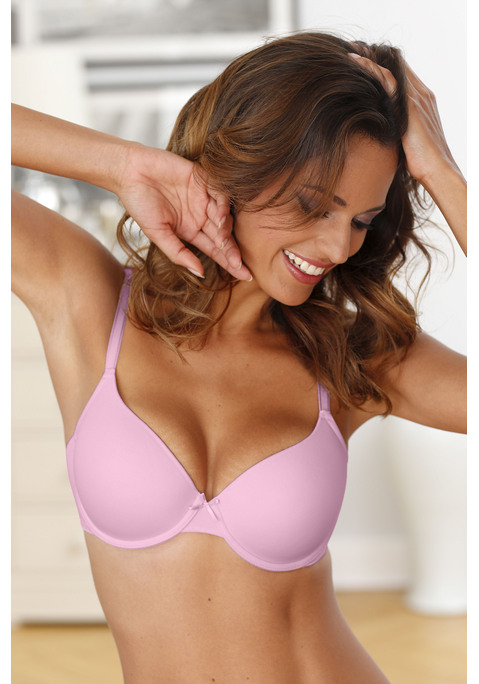 Bild: Schalen-BH von LASCANA: Sie suchen einen Schalen-BH, den Sie den ganzen Tag über nicht spüren? Dann ist unser Bestseller »Ela«, genau der Richtige für Sie! Die nahtlos vorgeformten, Soft-Schalen des T-Shirt-BHs sind auf Formbügel gearbeitet. Dank der flachen und weichen Kanten sowie der soft abgefütterten Bügel garantiert der Schalen-BH höchsten Tragekomfort. Die hochwertige Microfaser in TACTEL®-Qualität ist atmungsaktiv und transportiert Feuchtigkeit vom Körper weg. Das seidige Material verschmilzt beinahe mit der Haut. Glanzstreifen zieren die weichen und dennoch stabilen Elastikträger, die hinten verstellbar sind. Der weich gefütterte Rückenverschluss bietet 3 Verstellmöglichkeiten. BHs sind nicht trocknergeeignet, da die Versteller und Ringe durch die Hitze beschädigt werden und brechen. Aus 82% Polyamid, (TACTEL®), 18% Elasthan (LYCRA®) .