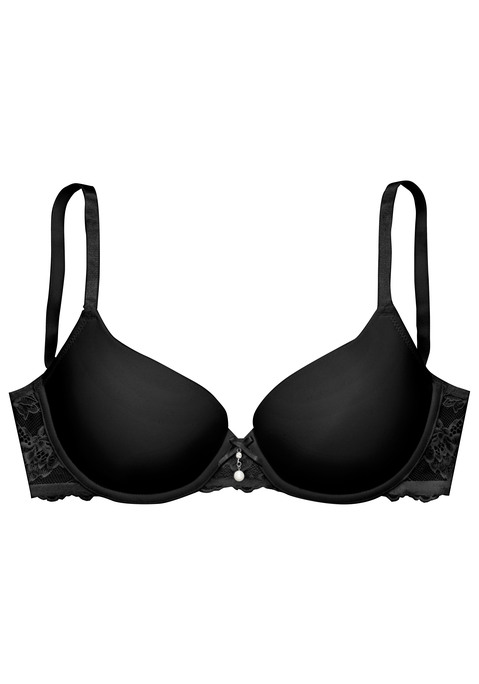 Bild: Schalen-BH von LASCANA: Femininer Schalen-BH mit hübschem Glitzeraccessoire und Zierschleife vorne mittig. Nahtlos vorgeformte, leicht wattierte Cups auf Formbügel gearbeitet. Rücken aus zarter, elastischer Jacquardspitze. Individuell verstellbare Träger sowie Rückenverschluss. Mit Liebe & Leidenschaft in Hamburg kreiert. Reizwäsche. Verführerische Dessous. Spitzen-Dessous. Romantische Dessous. Verspielte Dessous. Aus 86% Polyamid, 8% Polyester, 6% Elasthan.